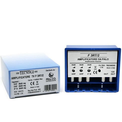 AMPLIFICATORE TV PALO 2 IN UHF 30Db 1 20Db 5G 2 USCITE LTD