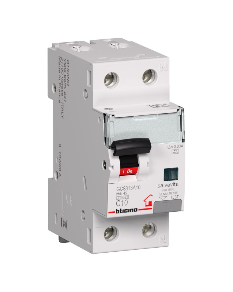 MAGNETOTERMICO DIFFERENZIALE BTDIN-RS 10A 1P+N AC 0,03 4,5KA BTCINO