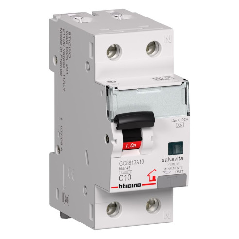 MAGNETOTERMICO DIFFERENZIALE BTDIN-RS 10A 1P+N AC 0,03 4,5KA BTCINO