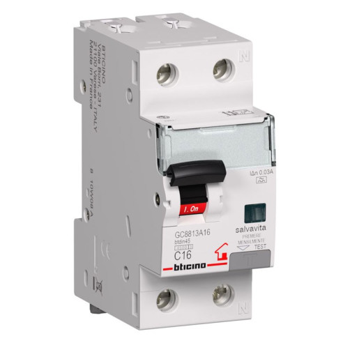 MAGNETOTERMICO DIFFERENZIALE  BTDIN-RS  16A 1P+N AC 0,03 4,5 KA BTCINO