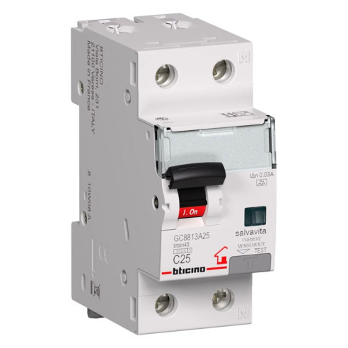 MAGNETOTERMICO DIFFERENZIALE BTDIN-RS  25A 1P+N AC 0,03 4,5 KA BTCINO