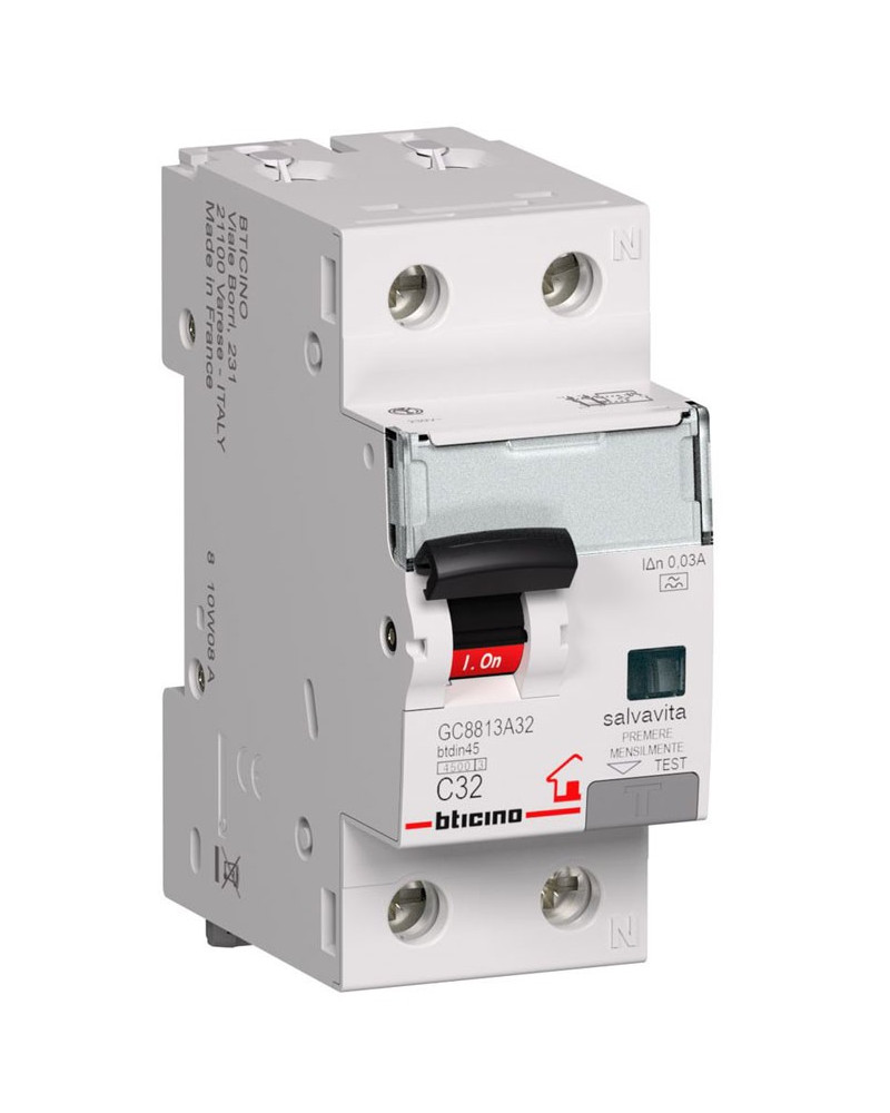 MAGNETOTERMICO DIFFERENZIALE BTDIN-RS 32A 1P+N AC 0,03 4,5 KA BTCINO
