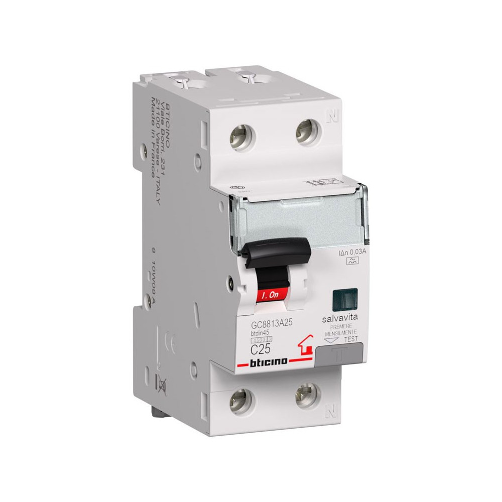 MAGNETOTERMICO DIFFERENZIALE BTDIN-RS  25A 1P+N AC 0,03 4,5 KA BTCINO