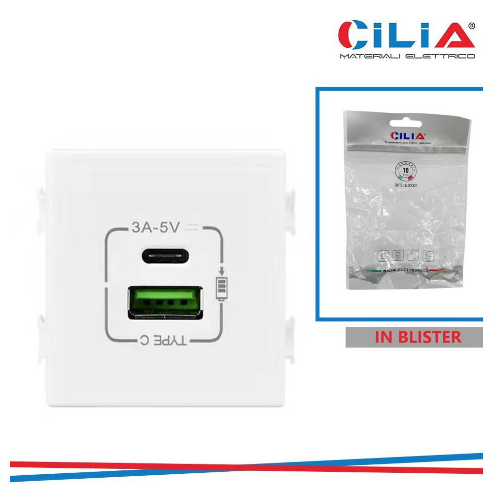 PRESA 2MOD USB  A + C  3A - 5V MATIX COMP.CILIA