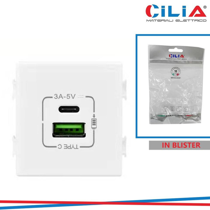 PRESA 2MOD USB  A + C  3A - 5V MATIX COMP.CILIA