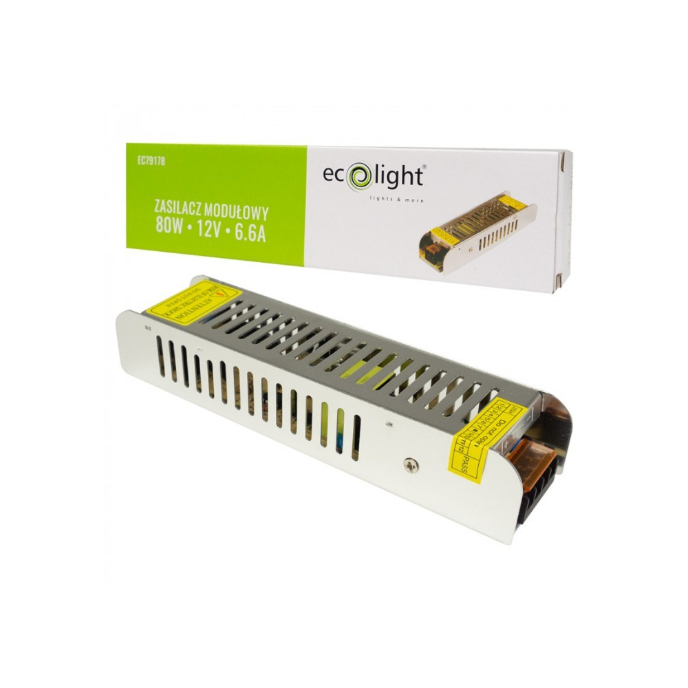 TRASFORMATORE PER LED 12V 80W - 240V 6,6A IP20 ECOLIGHT