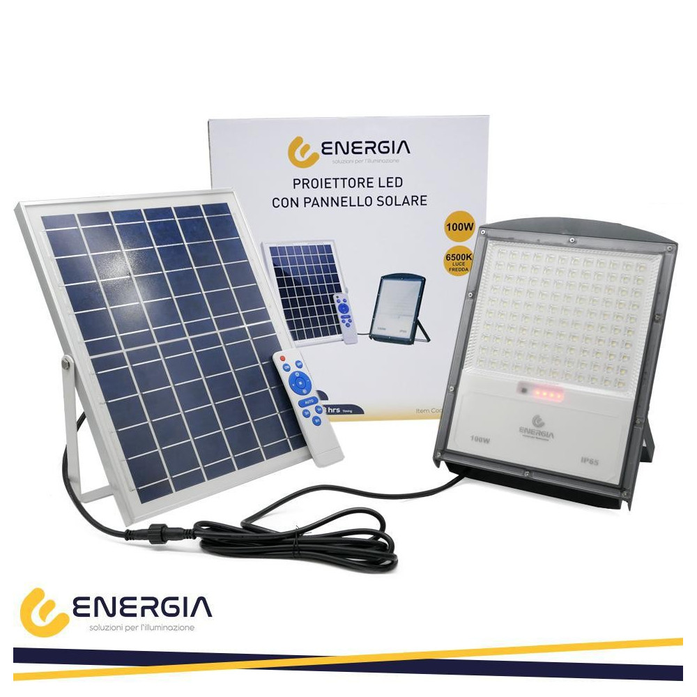 PROIETTORE A LED C/PANNELLO SOLARE 25W- 6000K