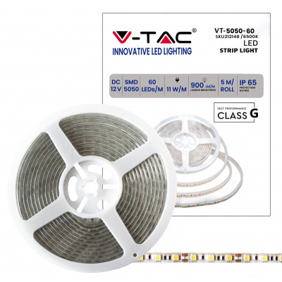 STRIP LED 5050SMD 12V IP65 11W 5MT 6500K VTAC