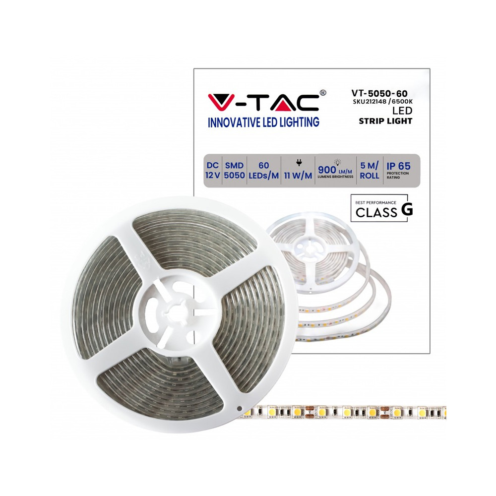 STRIP LED 5050SMD 12V IP65 11W 5MT 6500K VTAC