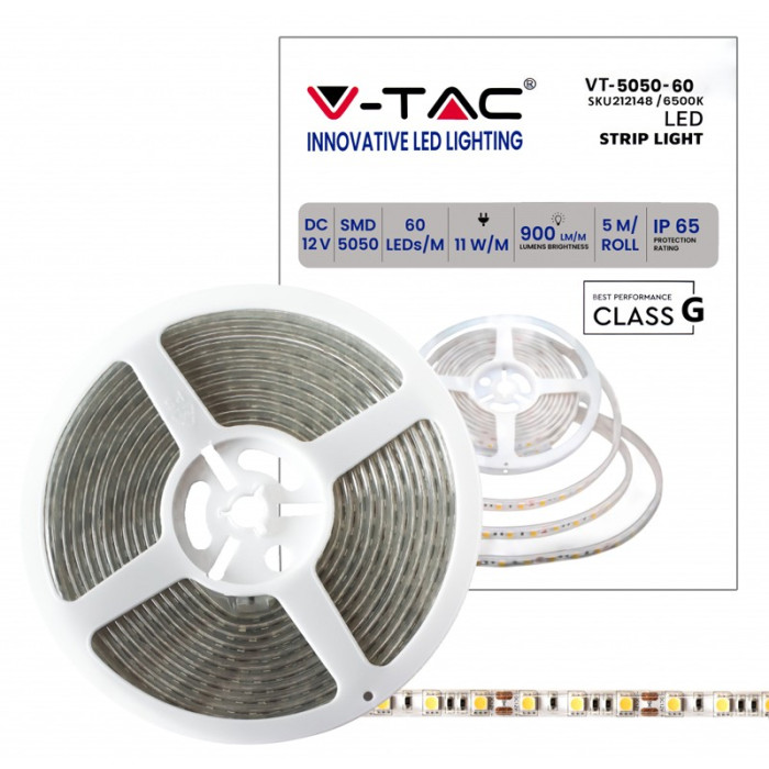 STRIP LED 5050SMD 12V IP65 11W 5MT 6500K VTAC