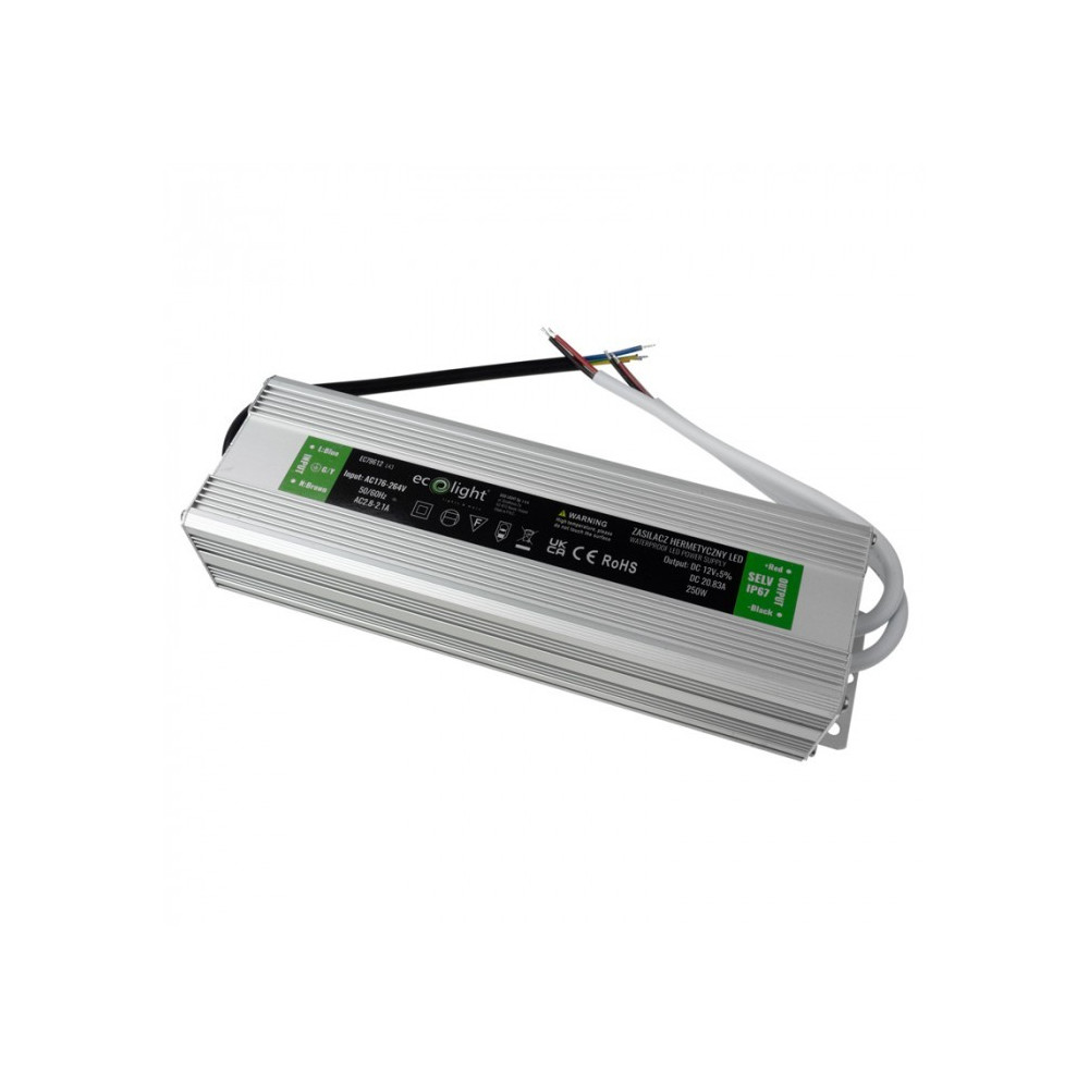 TRASFORMATORE X LED 12V 250W - 240V 20,83A IP67- ECOLIGHT