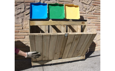 Pattumiera Trio in Legno per Raccolta Differenziata | Cetra Mercato