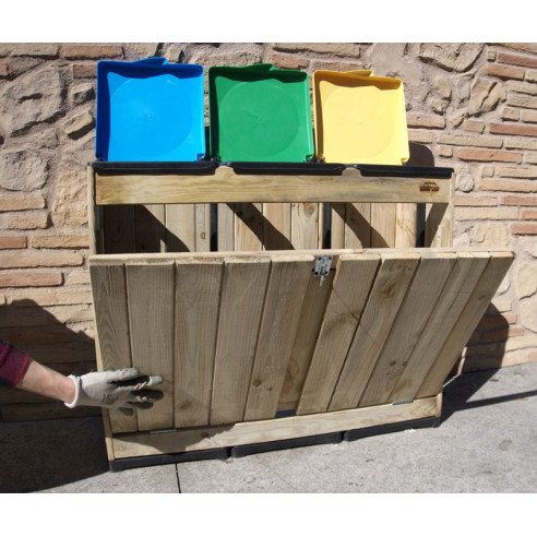 Pattumiera Trio in Legno per Raccolta Differenziata | Cetra Mercato