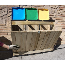 Pattumiera Trio in Legno per Raccolta Differenziata | Cetra Mercato