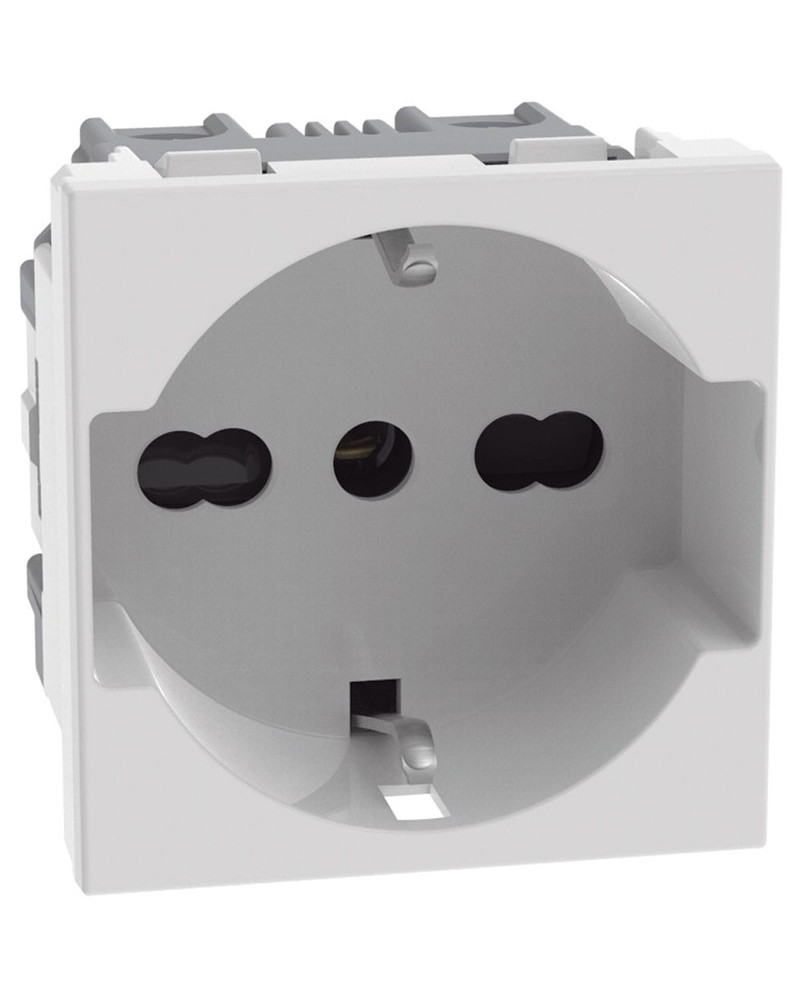 PRESA SCHUKO UNEL BIPASSO 2P+T BIANCO MATIXGO