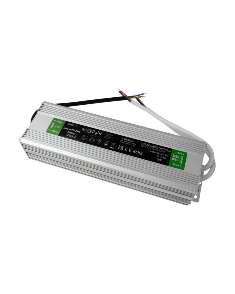TRASFORMATORE X LED 12V 250W - 240V 20,83A IP67- ECOLIGHT
