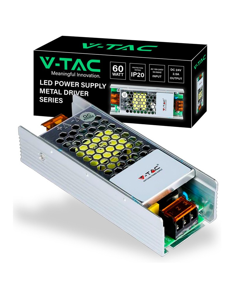 TRASFORMATORE PER LED DC24V 60W - 240V 2,5A IP20 V-TAC