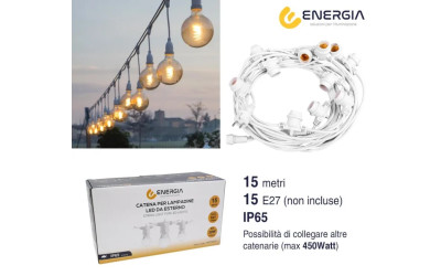 CATENA 15 METRI BIANCA CON 15 PORTALAMPADE E27