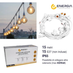 CATENA 15 METRI BIANCA CON 15 PORTALAMPADE E27